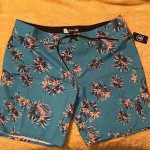 Volcom Men's Teal and Pink Floral Board Shorts